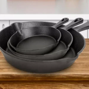 NewHome Three-Piece Pre-Seasoned Non-Stick Cast Iron Skillet Set (6", 8", 10")